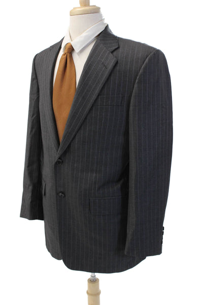 Hickey Freeman Mens Dark Gray Striped Wool Suit Jacket Button Size 40