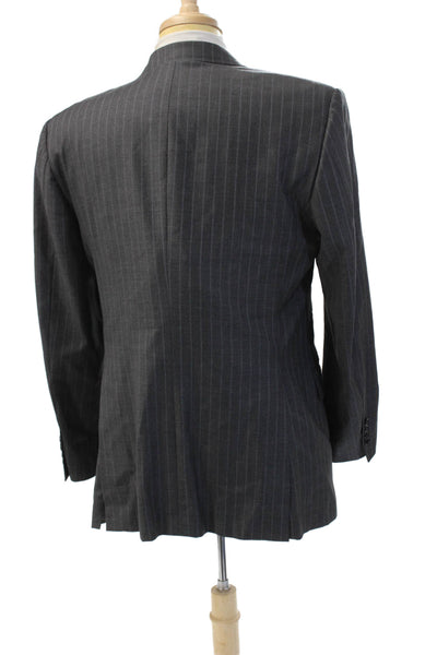 Hickey Freeman Mens Dark Gray Striped Wool Suit Jacket Button Size 40