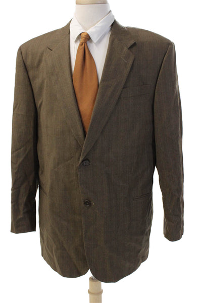 Donna Karan Signature Mens Brown Striped Wool Suit Jacket Button Size 46