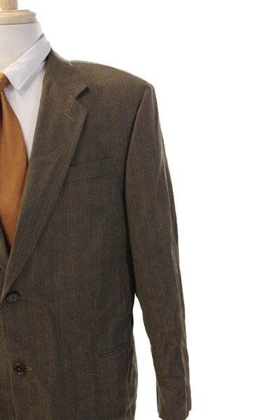 Donna Karan Signature Mens Brown Striped Wool Suit Jacket Button Size 46