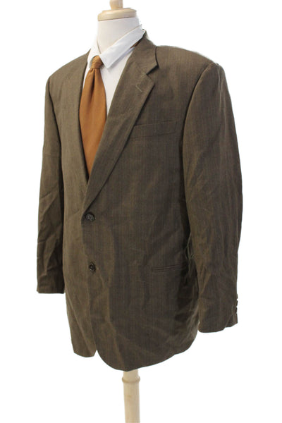 Donna Karan Signature Mens Brown Striped Wool Suit Jacket Button Size 46