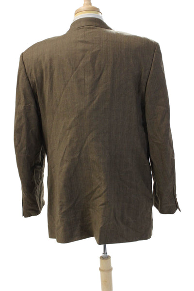 Donna Karan Signature Mens Brown Striped Wool Suit Jacket Button Size 46