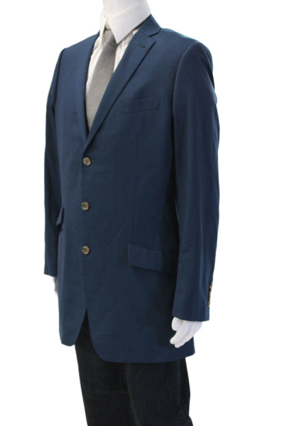 Indochino Mens 3 Piece Wool Suit Vest Blue Striped Button Collared Size 44