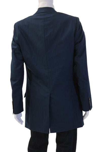 Indochino Mens 3 Piece Wool Suit Vest Blue Striped Button Collared Size 44