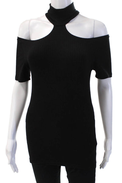 LNA Womens Tunic Black Mock Neck Short Sleeve Tencel Spandex Size S