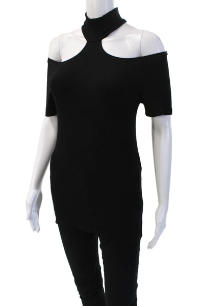 LNA Womens Tunic Black Mock Neck Short Sleeve Tencel Spandex Size S