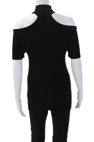 LNA Womens Tunic Black Mock Neck Short Sleeve Tencel Spandex Size S
