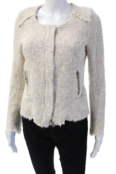 IRO Womens Blazer Beige Long Sleeve Round Neck Zip Closure Size 2
