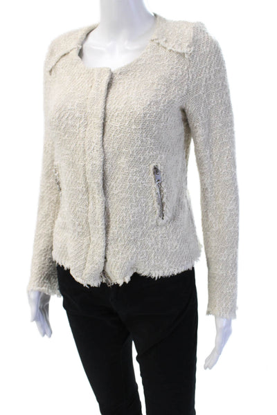 IRO Womens Blazer Beige Long Sleeve Round Neck Zip Closure Size 2