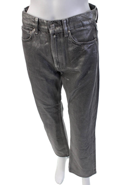 Zara Women Cropped Straight Jeans Dark Gray Mid Rise Cotton Size 2