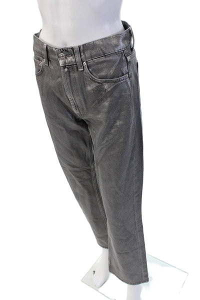 Zara Women Cropped Straight Jeans Dark Gray Mid Rise Cotton Size 2