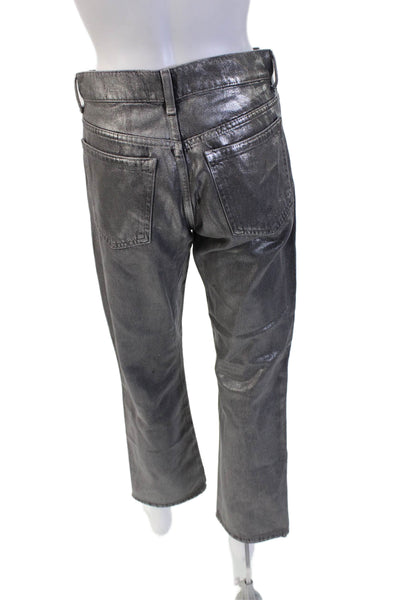 Zara Women Cropped Straight Jeans Dark Gray Mid Rise Cotton Size 2