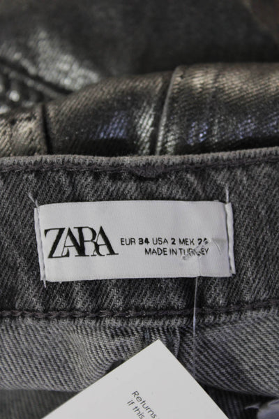 Zara Women Cropped Straight Jeans Dark Gray Mid Rise Cotton Size 2