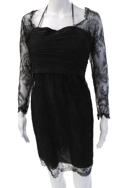 Oscar de la Renta Womens Black Sheath Mini Dress Long Sleeve Hook & Eye Size S