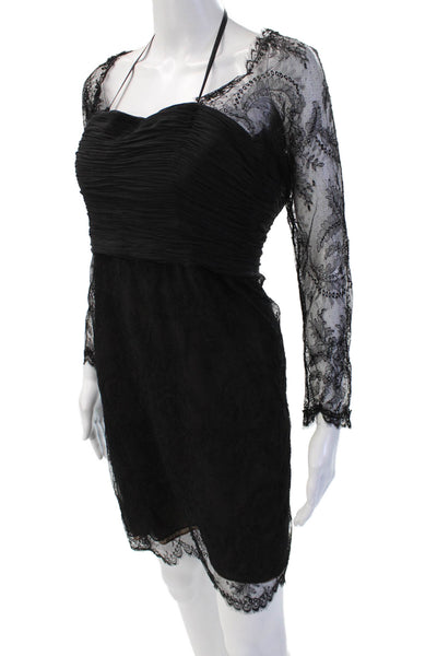 Oscar de la Renta Womens Black Sheath Mini Dress Long Sleeve Hook & Eye Size S