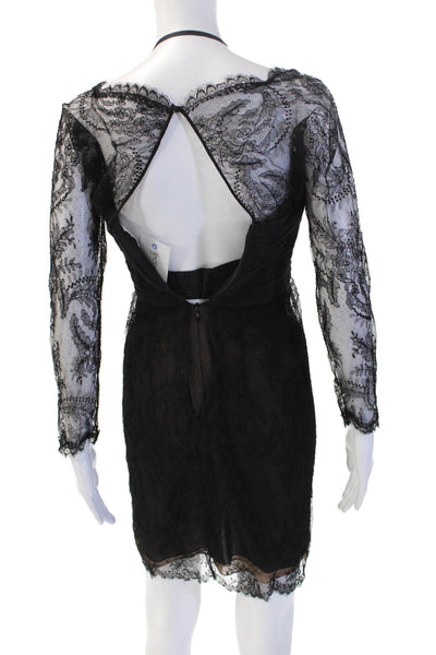 Oscar de la Renta Womens Black Sheath Mini Dress Long Sleeve Hook & Eye Size S