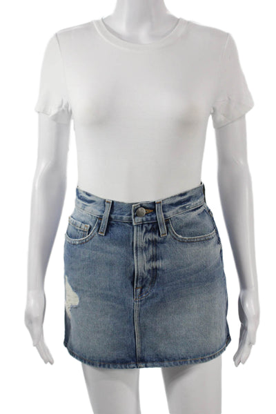 Frame Denim Women Blue 100% Cotton Mini Straight Pencil Skirt Size 24