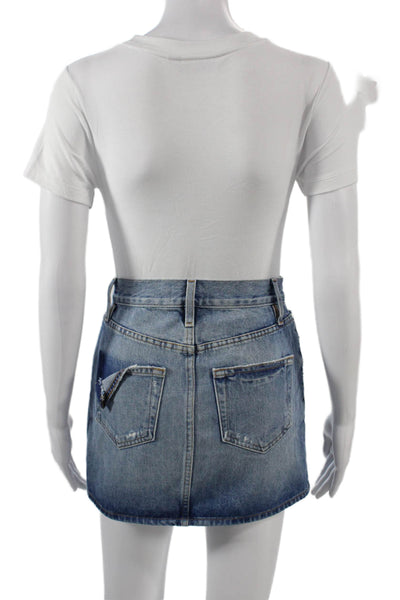 Frame Denim Women Blue 100% Cotton Mini Straight Pencil Skirt Size 24