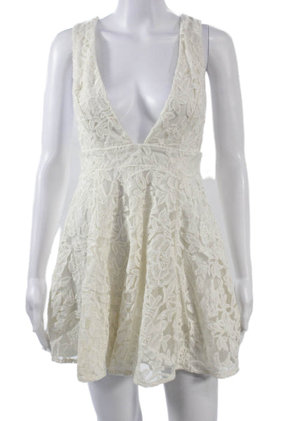 NBD Women Fit & Flare Mini White Floral Sleeveless V-Neck Dress Size XS