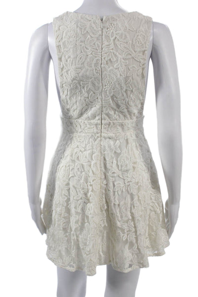 NBD Women Fit & Flare Mini White Floral Sleeveless V-Neck Dress Size XS