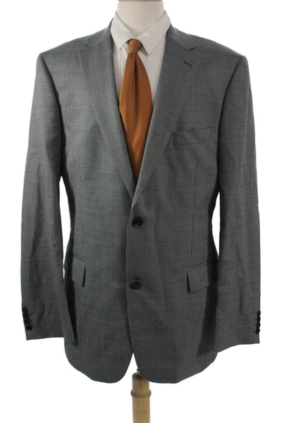 Boss Hugo Boss Mens Gray Checked Virgin Wool Silk Suit Jacket Button Size 44