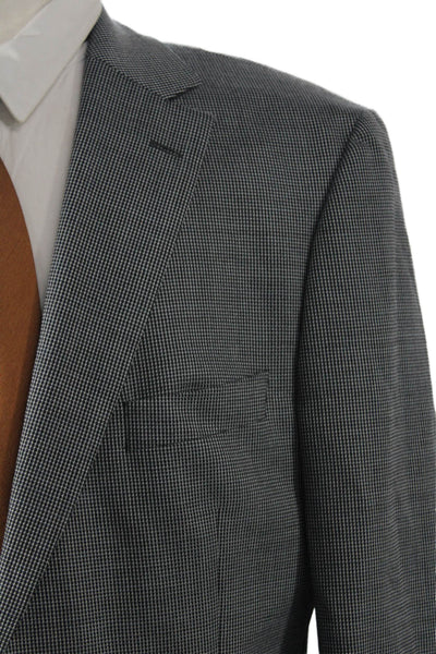 Boss Hugo Boss Mens Gray Checked Virgin Wool Silk Suit Jacket Button Size 44