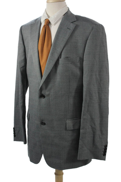 Boss Hugo Boss Mens Gray Checked Virgin Wool Silk Suit Jacket Button Size 44