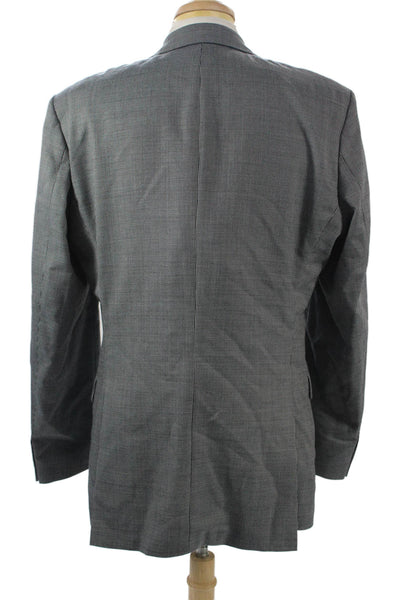 Boss Hugo Boss Mens Gray Checked Virgin Wool Silk Suit Jacket Button Size 44