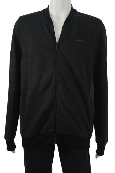 Calvin Klein Mens Bomber Jacket Black Mock Neck Zip Size M