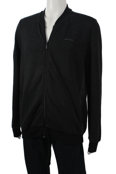 Calvin Klein Mens Bomber Jacket Black Mock Neck Zip Size M