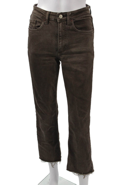 Zara Women Cropped Straight Jeans Brown Cotton Blend Size 2