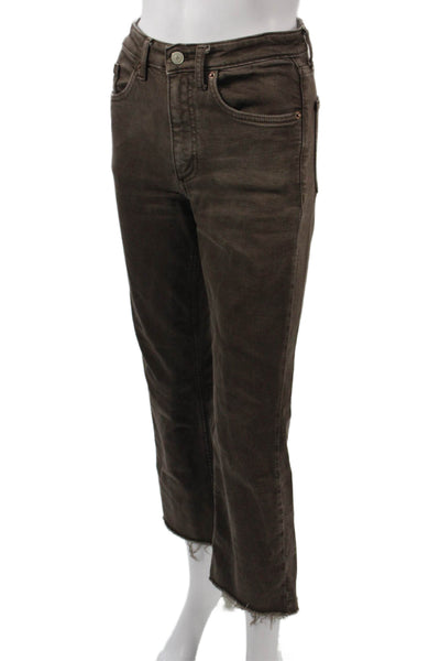 Zara Women Cropped Straight Jeans Brown Cotton Blend Size 2
