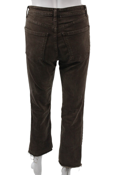 Zara Women Cropped Straight Jeans Brown Cotton Blend Size 2