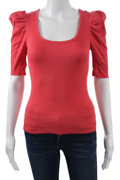 Nation LTD Womens Basic Red Square Neck Short Sleeve T-Shirt Size S