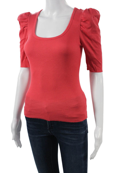Nation LTD Womens Basic Red Square Neck Short Sleeve T-Shirt Size S
