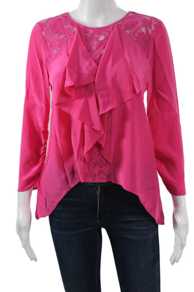 BCBG Max Azria Womens Pink Long Sleeve Round Neck Blouse Size XS