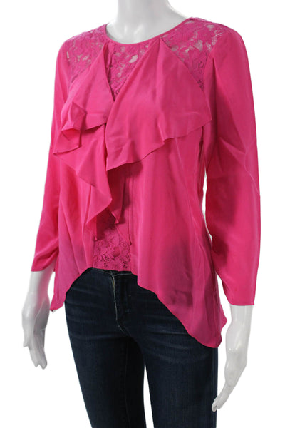 BCBG Max Azria Womens Pink Long Sleeve Round Neck Blouse Size XS