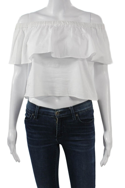 Topshop Women Cropped Short Sleeve White Blouse Solid Cotton Blend Size 4