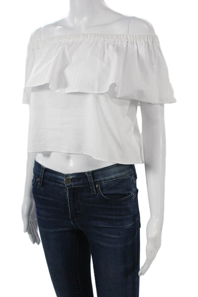 Topshop Women Cropped Short Sleeve White Blouse Solid Cotton Blend Size 4