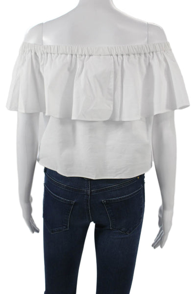 Topshop Women Cropped Short Sleeve White Blouse Solid Cotton Blend Size 4