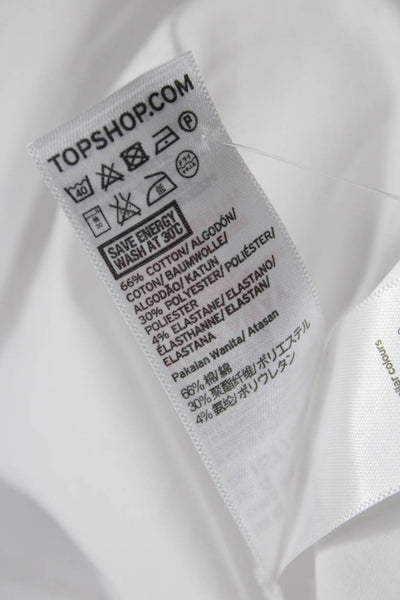 Topshop Women Cropped Short Sleeve White Blouse Solid Cotton Blend Size 4