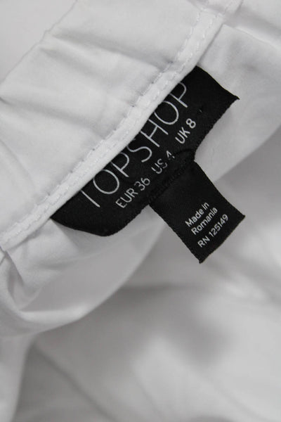 Topshop Women Cropped Short Sleeve White Blouse Solid Cotton Blend Size 4