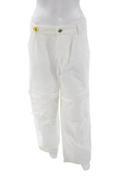 Zara Womens Cargo Pants White Cotton Button Inseam 32 Size 6