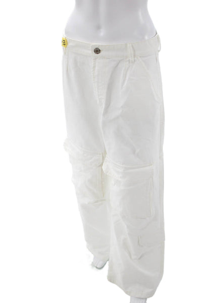 Zara Womens Cargo Pants White Cotton Button Inseam 32 Size 6