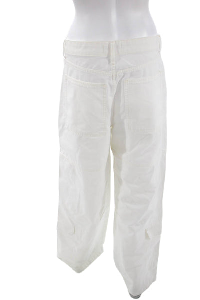 Zara Womens Cargo Pants White Cotton Button Inseam 32 Size 6