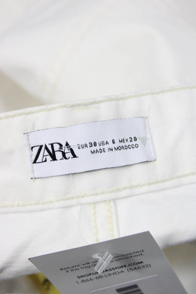 Zara Womens Cargo Pants White Cotton Button Inseam 32 Size 6