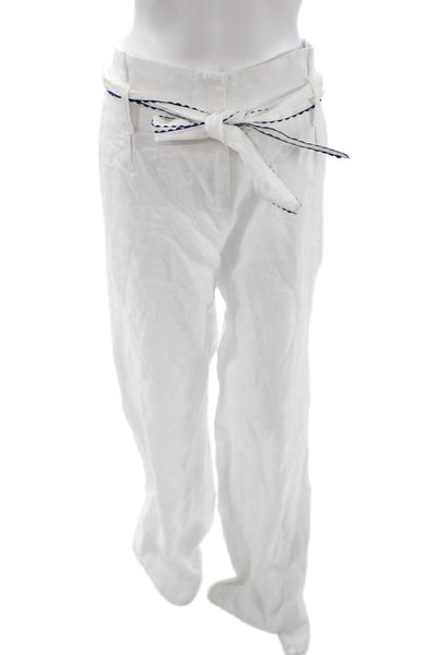Azulu Women White Tie Waist Linen Rayon Solid Pants Size 10