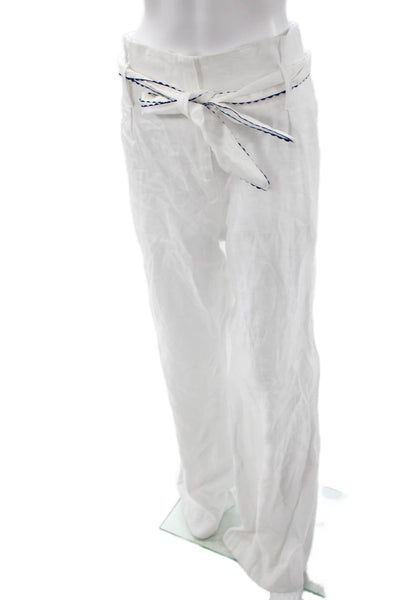 Azulu Women White Tie Waist Linen Rayon Solid Pants Size 10