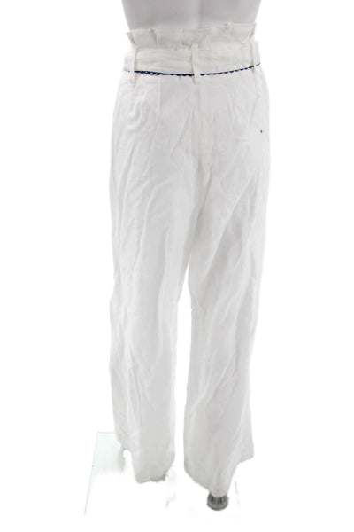 Azulu Women White Tie Waist Linen Rayon Solid Pants Size 10