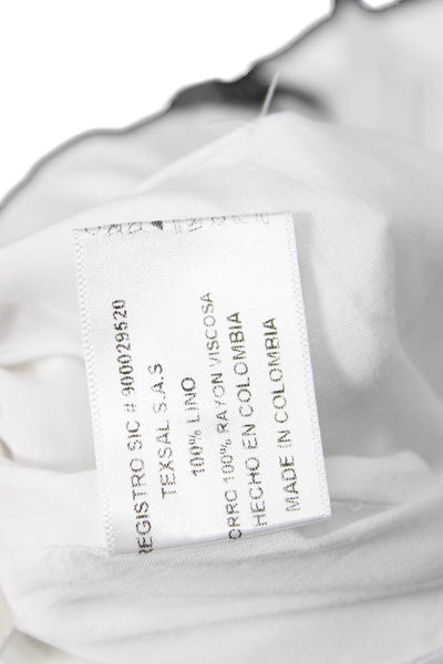 Azulu Women White Tie Waist Linen Rayon Solid Pants Size 10